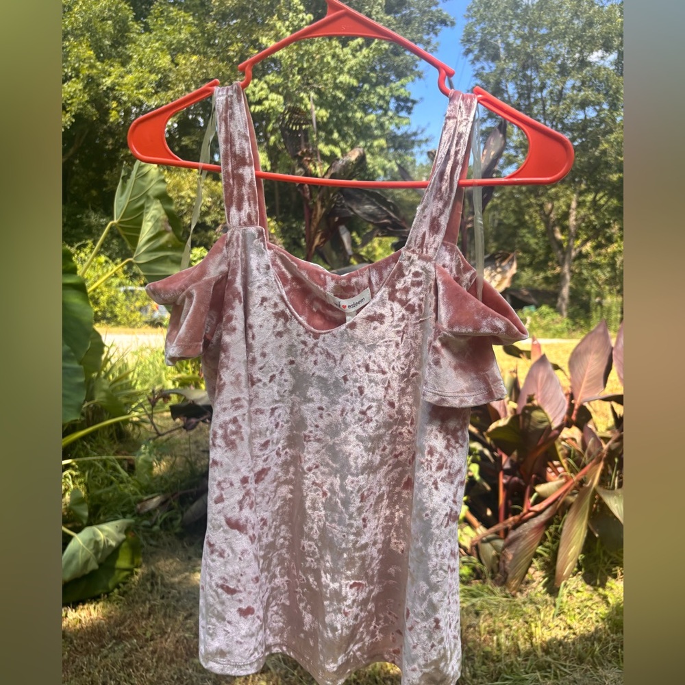 JCPenney Velvet Ruffle Strap Tank Top - Light Pink